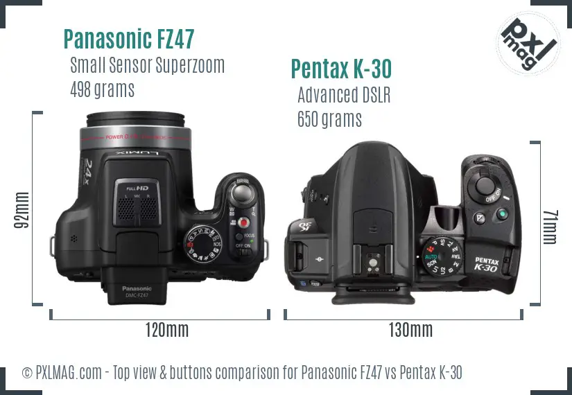 Panasonic FZ47 vs Pentax K-30 top view buttons comparison