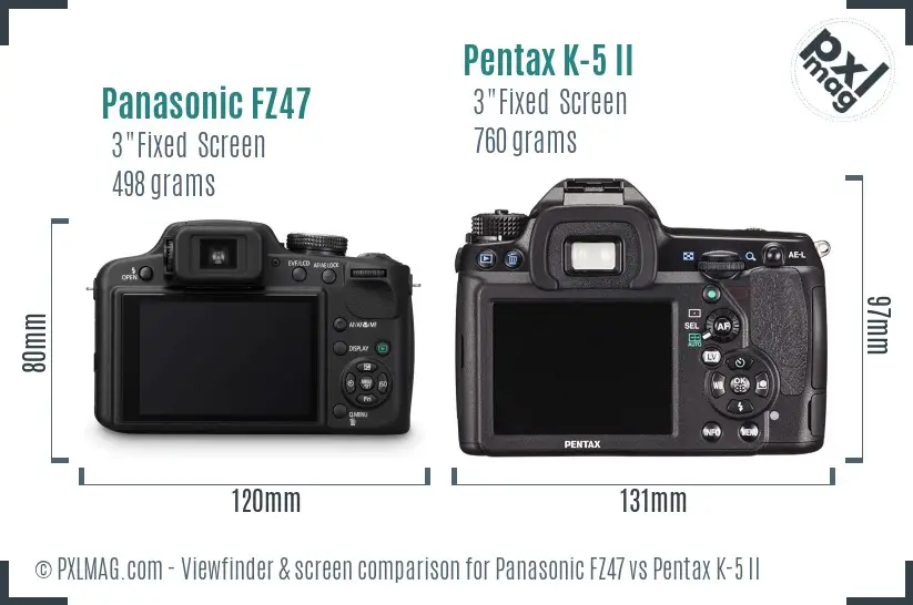 Panasonic FZ47 vs Pentax K-5 II Screen and Viewfinder comparison