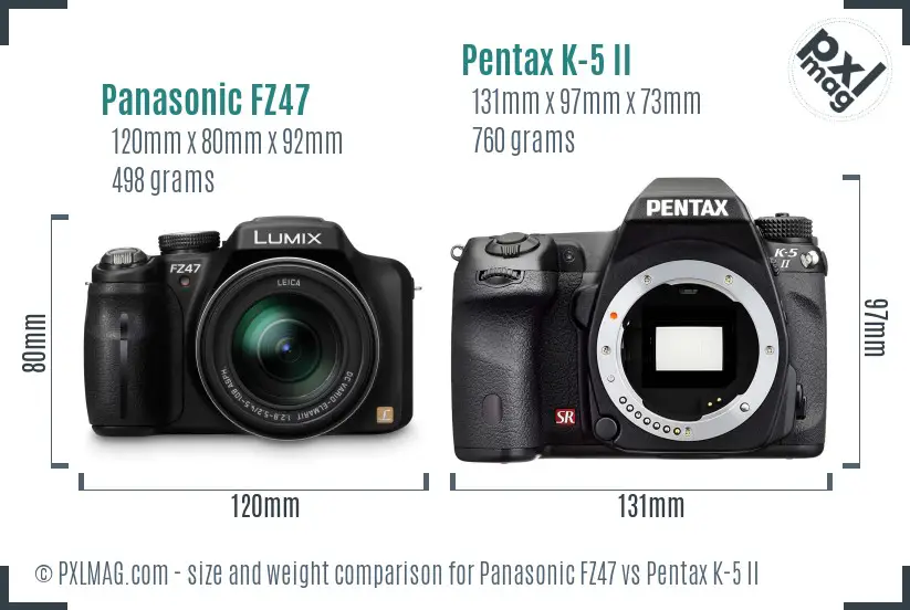 Panasonic FZ47 vs Pentax K-5 II size comparison