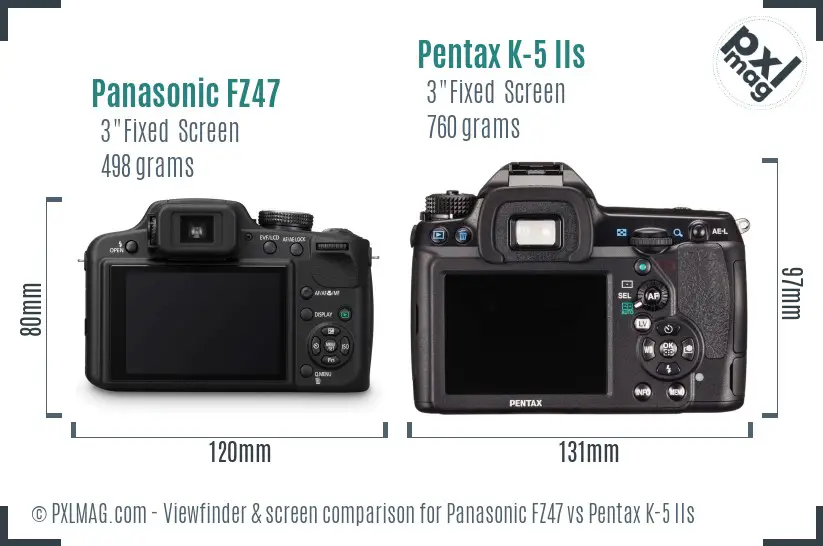 Panasonic FZ47 vs Pentax K-5 IIs Screen and Viewfinder comparison