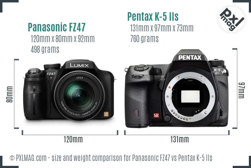 Panasonic FZ47 vs Pentax K-5 IIs size comparison