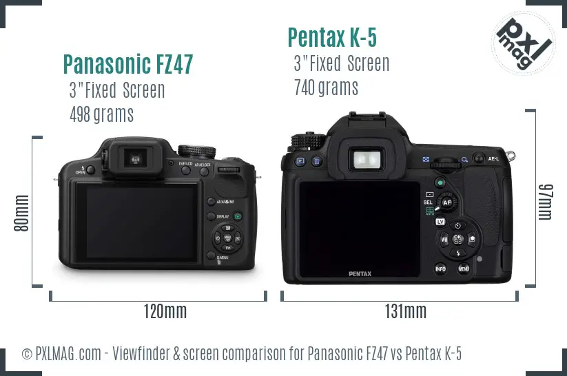 Panasonic FZ47 vs Pentax K-5 Screen and Viewfinder comparison