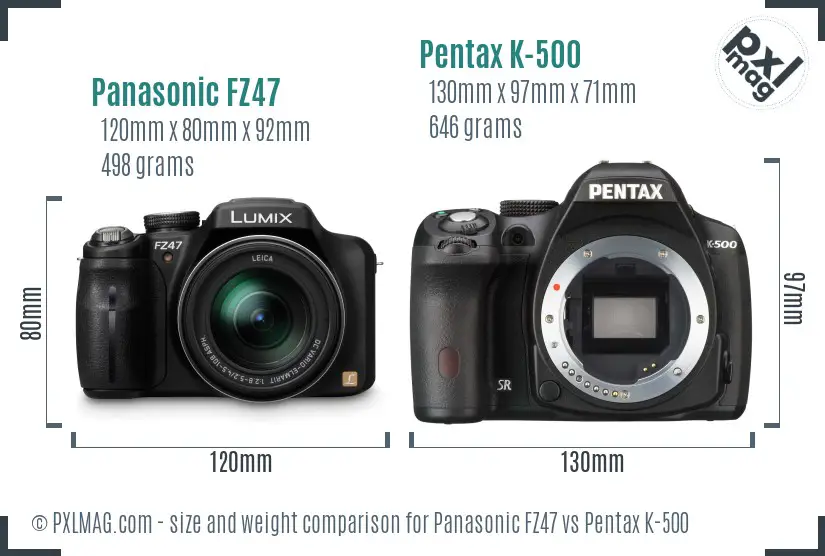 Panasonic FZ47 vs Pentax K-500 size comparison