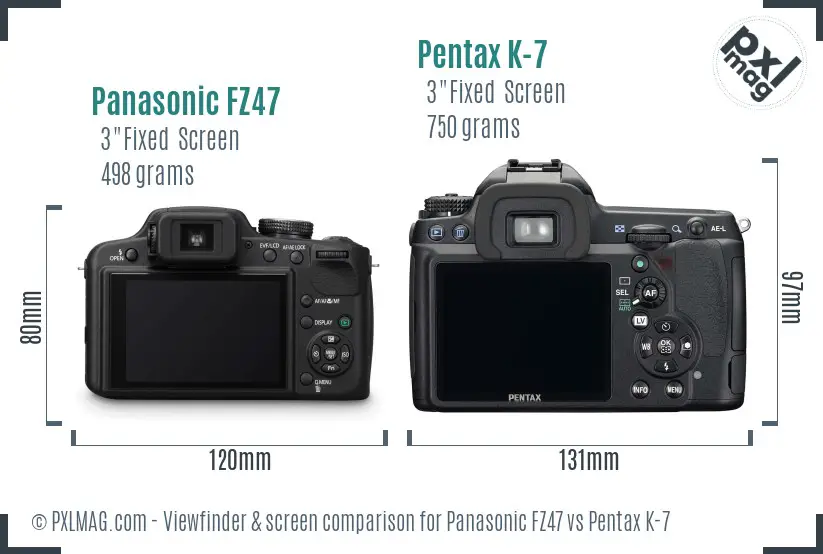 Panasonic FZ47 vs Pentax K-7 Screen and Viewfinder comparison