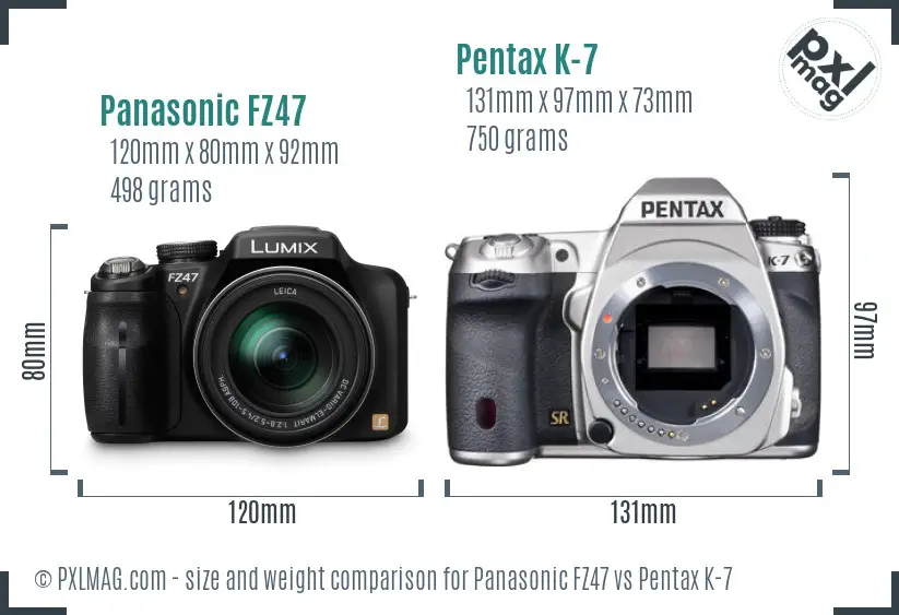 Panasonic FZ47 vs Pentax K-7 size comparison