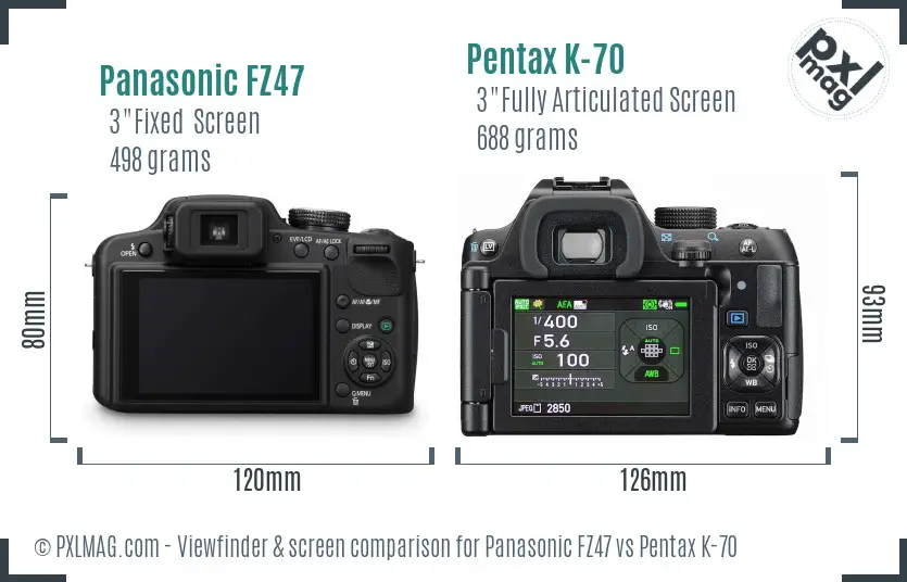 Panasonic FZ47 vs Pentax K-70 Screen and Viewfinder comparison