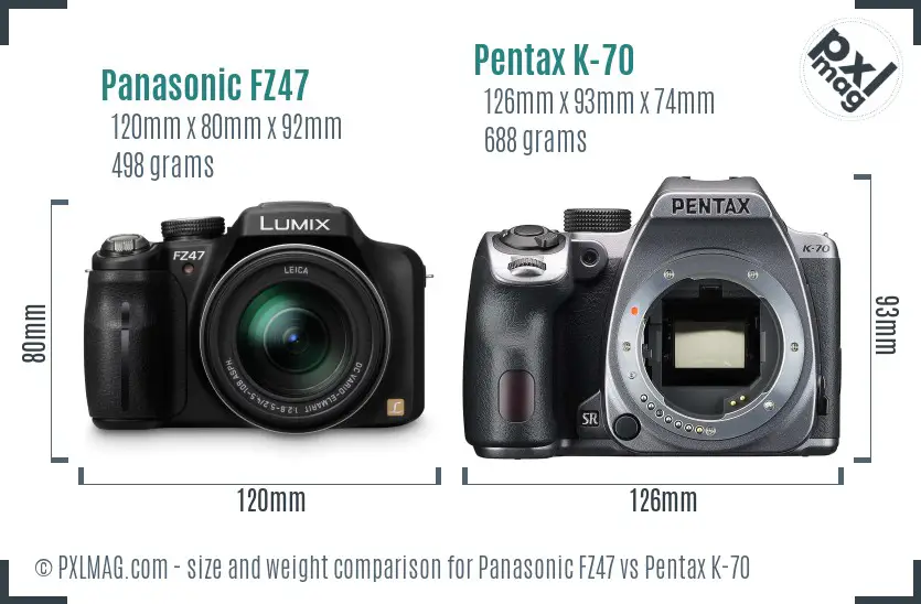 Panasonic FZ47 vs Pentax K-70 size comparison