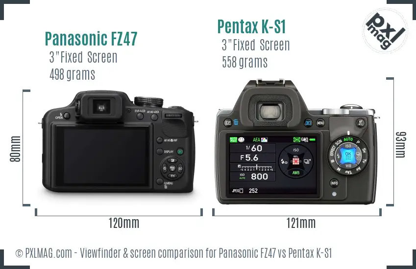 Panasonic FZ47 vs Pentax K-S1 Screen and Viewfinder comparison