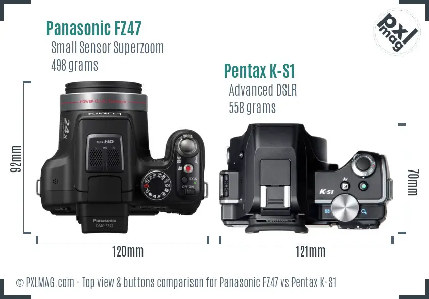 Panasonic FZ47 vs Pentax K-S1 top view buttons comparison