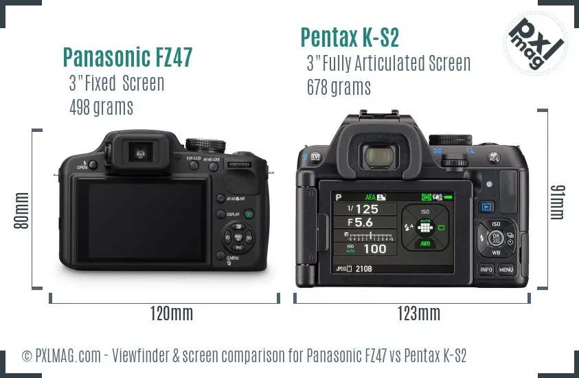 Panasonic FZ47 vs Pentax K-S2 Screen and Viewfinder comparison