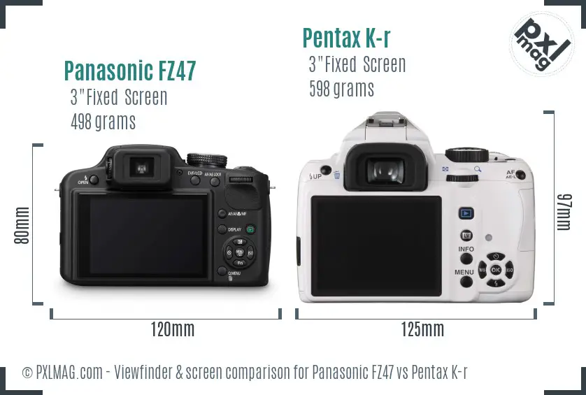 Panasonic FZ47 vs Pentax K-r Screen and Viewfinder comparison