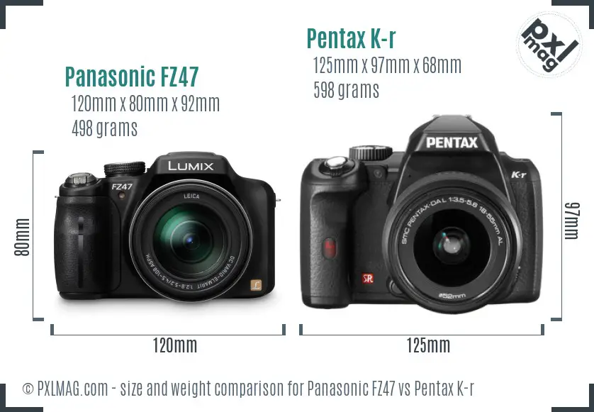 Panasonic FZ47 vs Pentax K-r size comparison