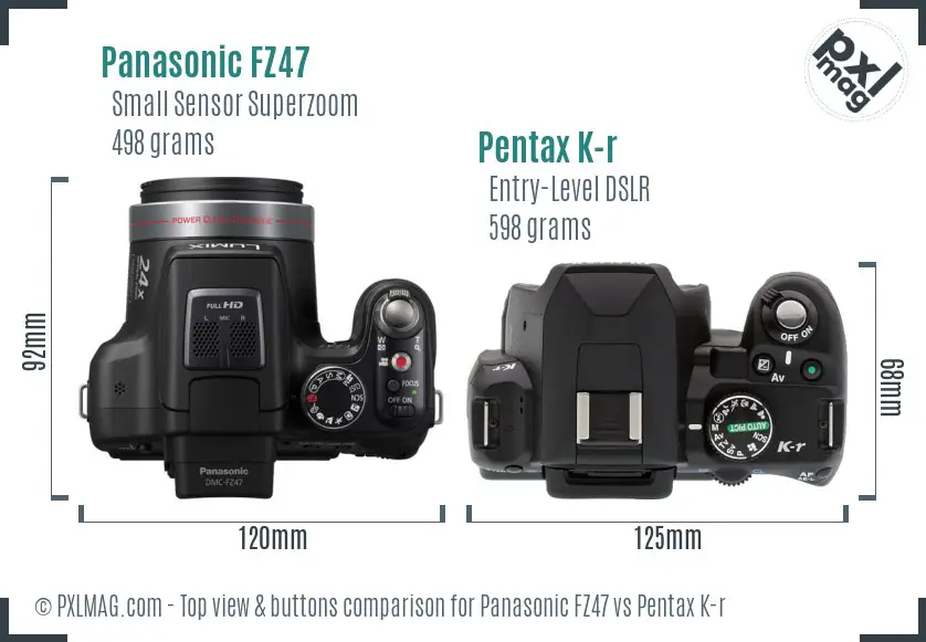 Panasonic FZ47 vs Pentax K-r top view buttons comparison