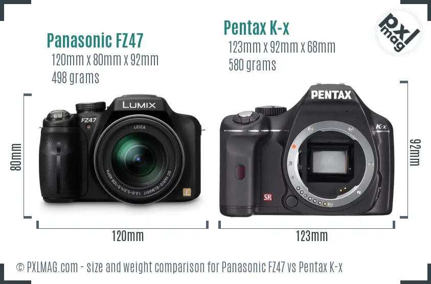 Panasonic FZ47 vs Pentax K-x size comparison