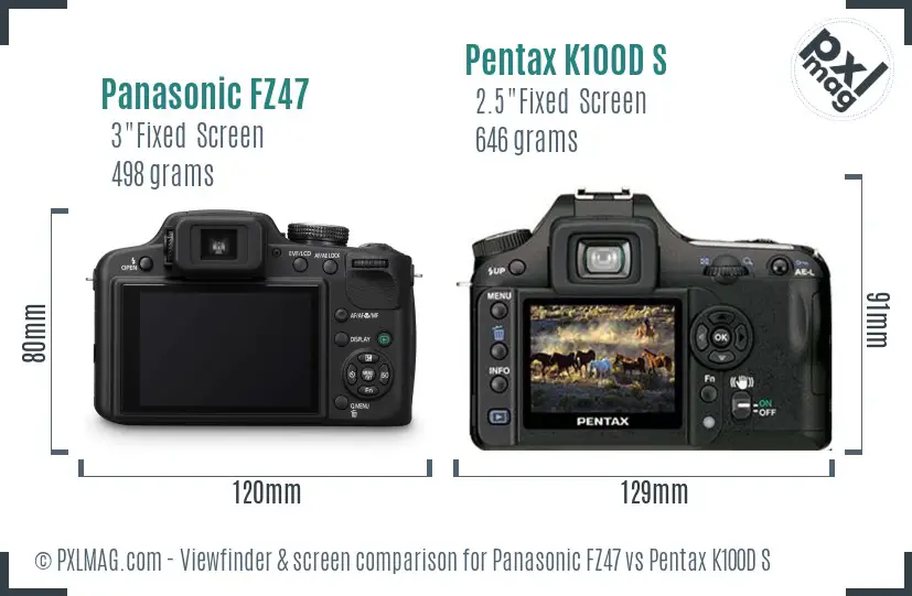 Panasonic FZ47 vs Pentax K100D S Screen and Viewfinder comparison