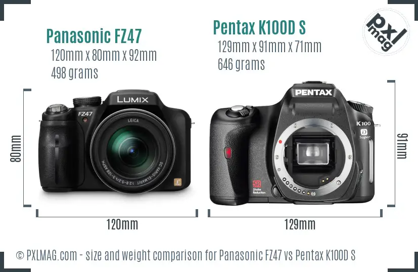 Panasonic FZ47 vs Pentax K100D S size comparison