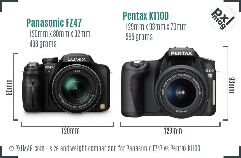 Panasonic FZ47 vs Pentax K110D size comparison