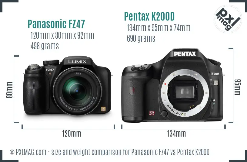 Panasonic FZ47 vs Pentax K200D size comparison