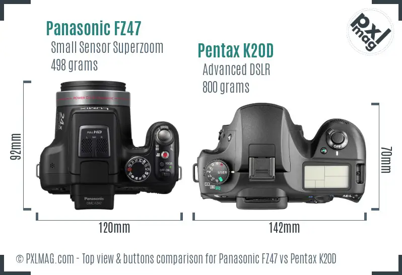 Panasonic FZ47 vs Pentax K20D top view buttons comparison