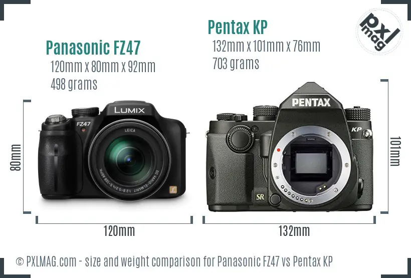 Panasonic FZ47 vs Pentax KP size comparison