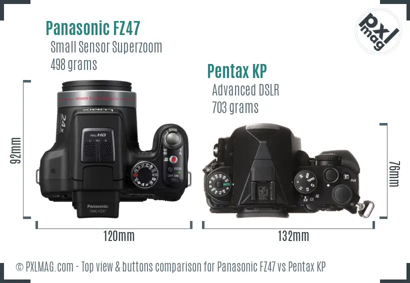 Panasonic FZ47 vs Pentax KP top view buttons comparison