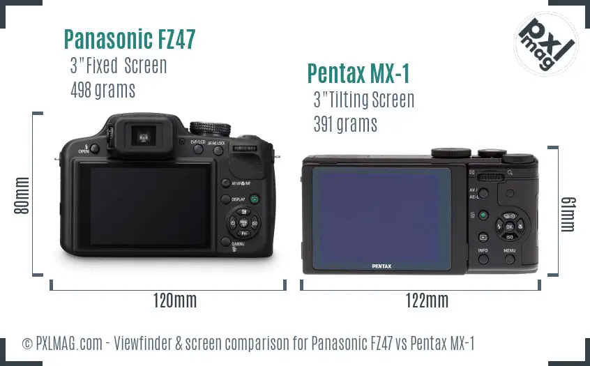 Panasonic FZ47 vs Pentax MX-1 Screen and Viewfinder comparison