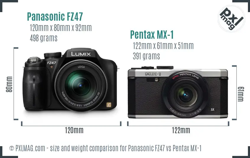 Panasonic FZ47 vs Pentax MX-1 size comparison