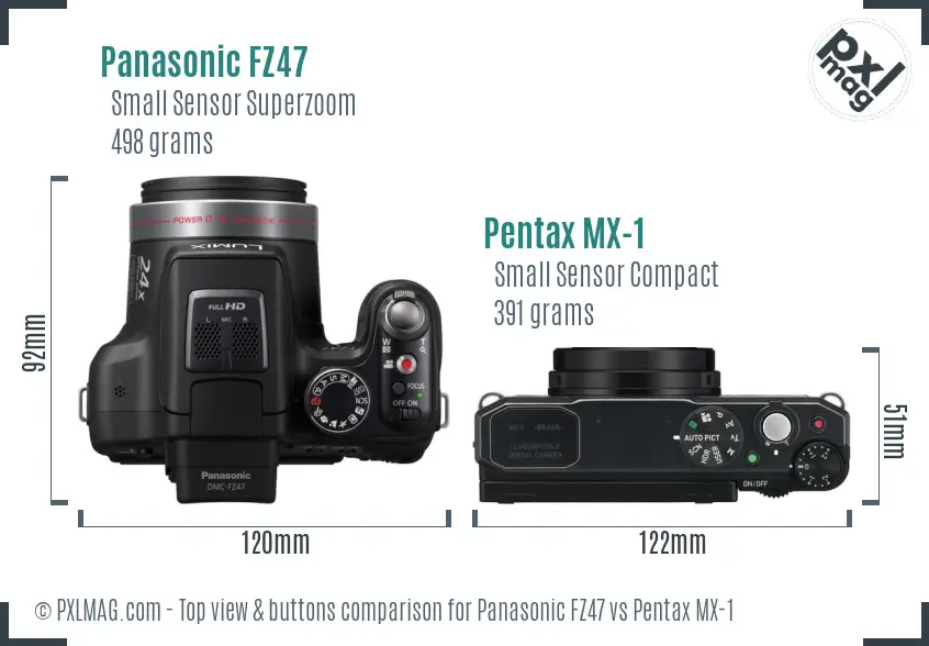 Panasonic FZ47 vs Pentax MX-1 top view buttons comparison