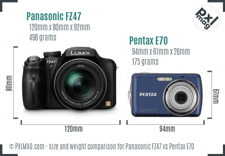 Panasonic FZ47 vs Pentax E70 size comparison