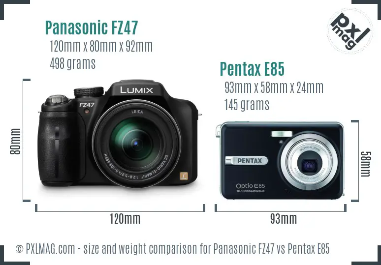 Panasonic FZ47 vs Pentax E85 size comparison