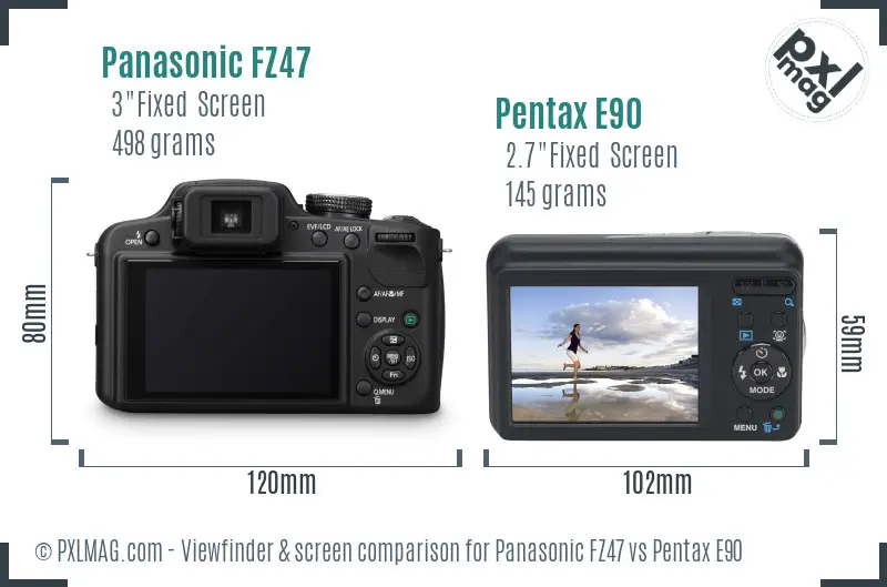 Panasonic FZ47 vs Pentax E90 Screen and Viewfinder comparison
