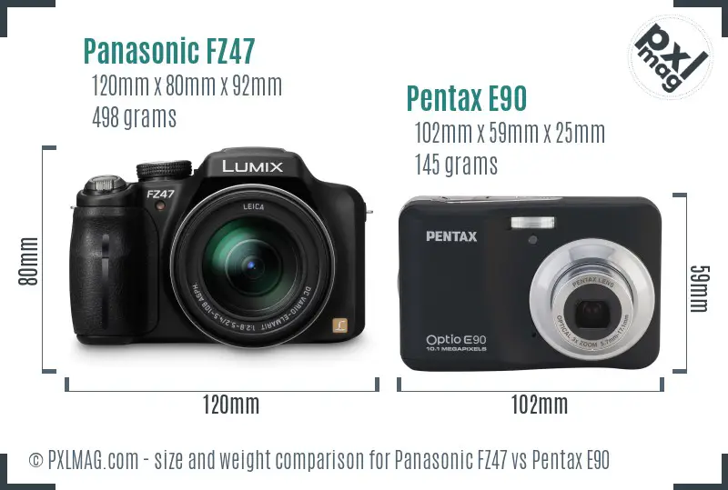 Panasonic FZ47 vs Pentax E90 size comparison