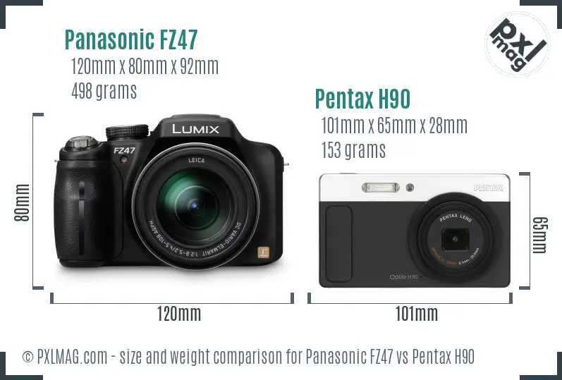 Panasonic FZ47 vs Pentax H90 size comparison