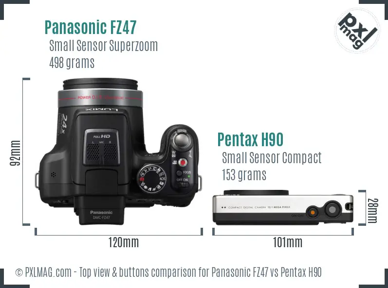 Panasonic FZ47 vs Pentax H90 top view buttons comparison