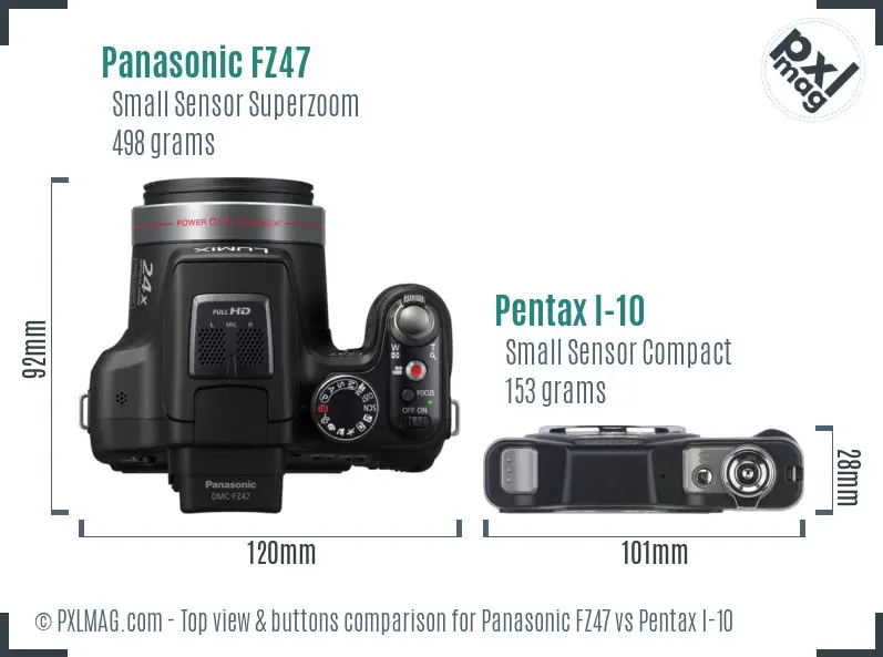 Panasonic FZ47 vs Pentax I-10 top view buttons comparison