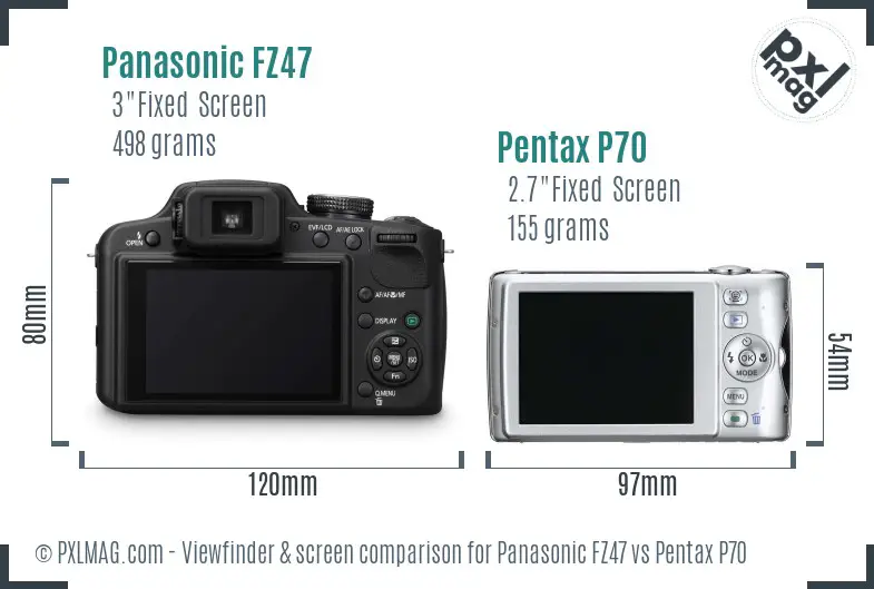 Panasonic FZ47 vs Pentax P70 Screen and Viewfinder comparison