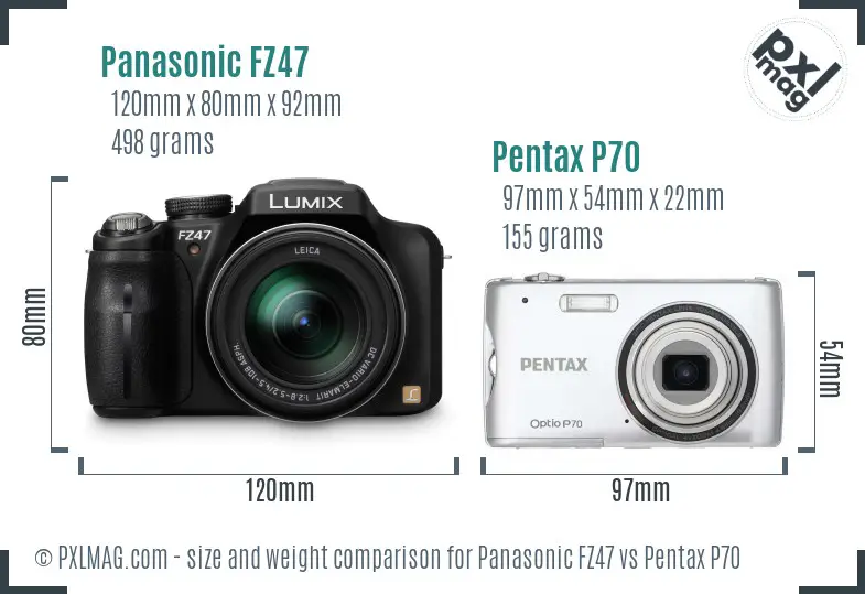 Panasonic FZ47 vs Pentax P70 size comparison