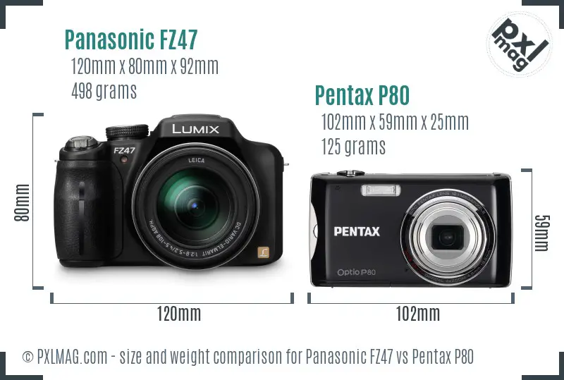 Panasonic FZ47 vs Pentax P80 size comparison