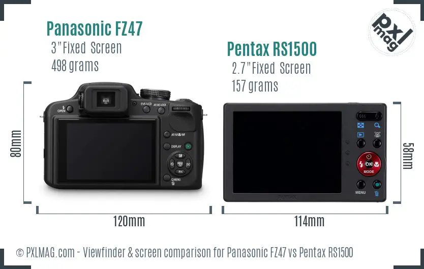 Panasonic FZ47 vs Pentax RS1500 Screen and Viewfinder comparison