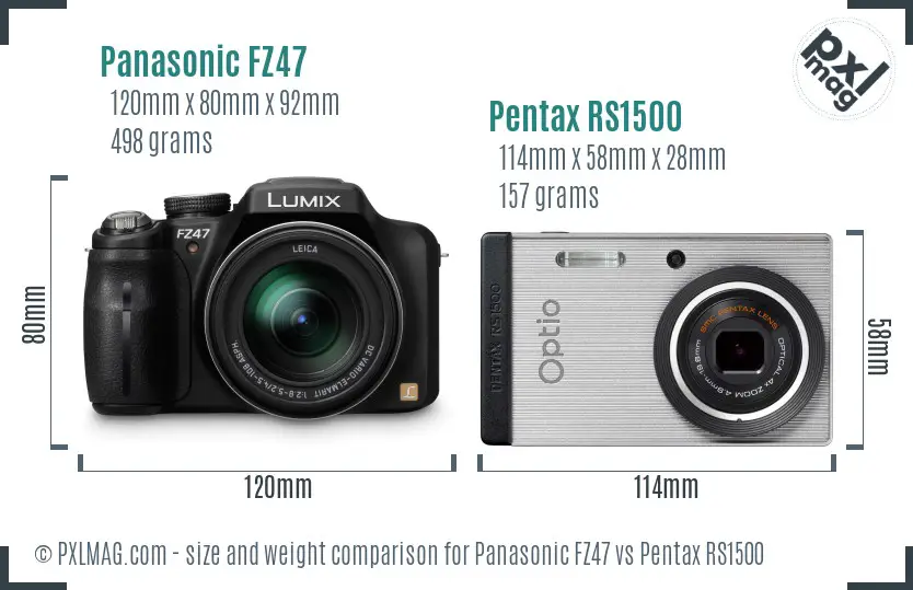 Panasonic FZ47 vs Pentax RS1500 size comparison