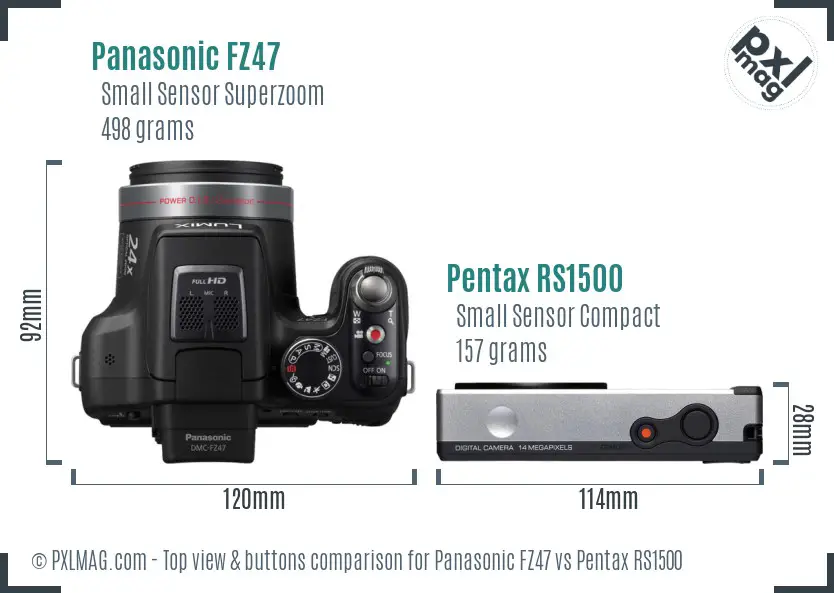 Panasonic FZ47 vs Pentax RS1500 top view buttons comparison