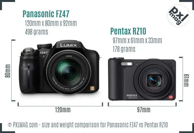 Panasonic FZ47 vs Pentax RZ10 size comparison