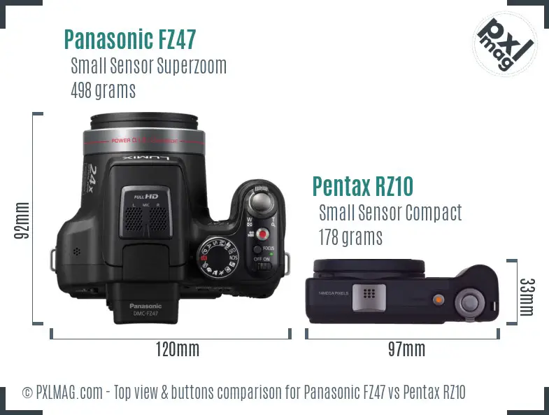 Panasonic FZ47 vs Pentax RZ10 top view buttons comparison