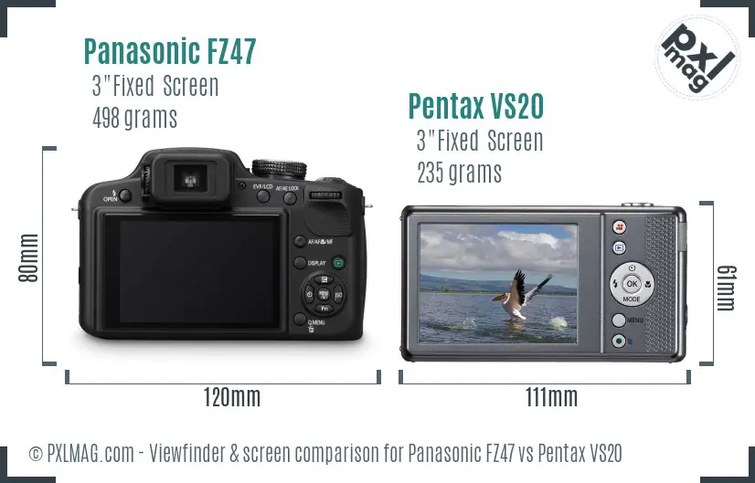 Panasonic FZ47 vs Pentax VS20 Screen and Viewfinder comparison