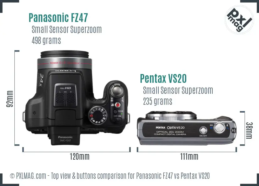 Panasonic FZ47 vs Pentax VS20 top view buttons comparison