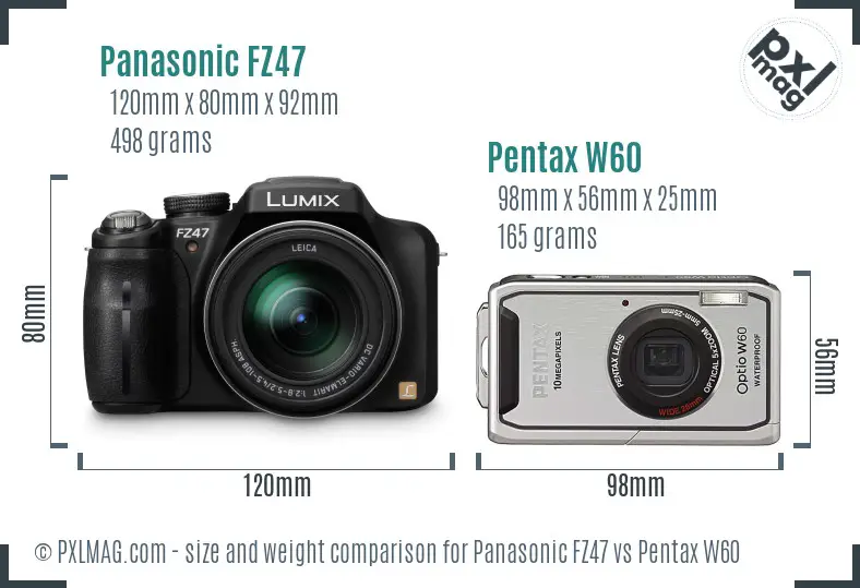 Panasonic FZ47 vs Pentax W60 size comparison
