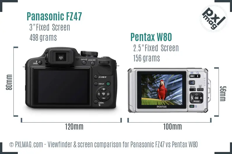 Panasonic FZ47 vs Pentax W80 Screen and Viewfinder comparison