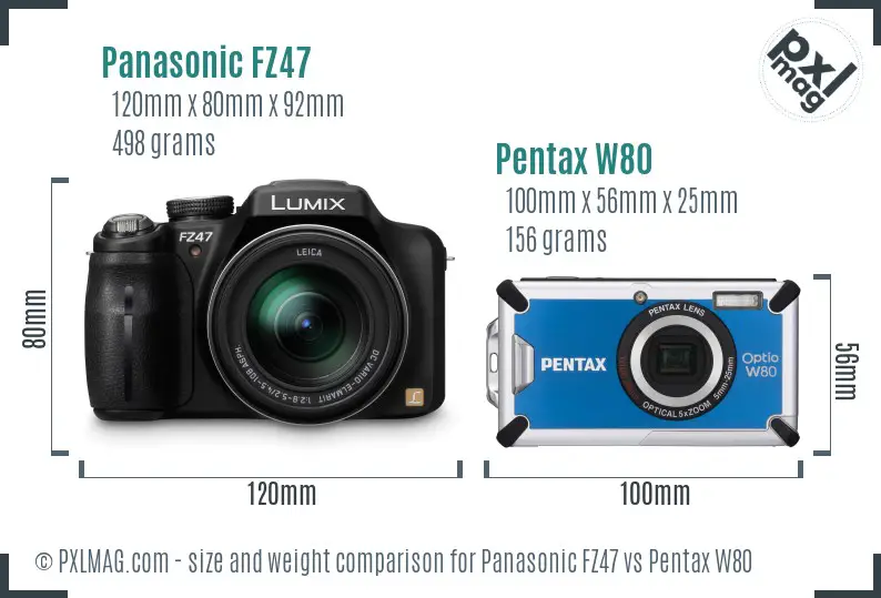 Panasonic FZ47 vs Pentax W80 size comparison