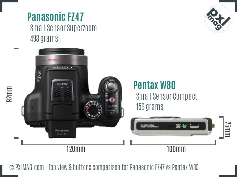 Panasonic FZ47 vs Pentax W80 top view buttons comparison
