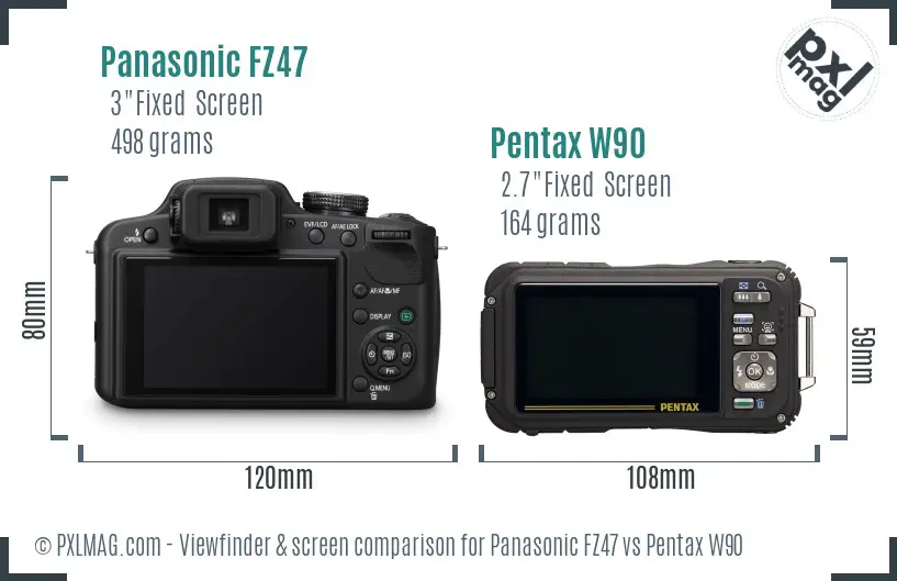 Panasonic FZ47 vs Pentax W90 Screen and Viewfinder comparison